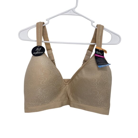 Bali Womens Comfort Revolution Wire-Free Bra Size 40DD Beige Nylon Spandex NEW - Picture 2 of 14